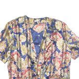 Womens Blouse Blue V-Neck Floral 2XL