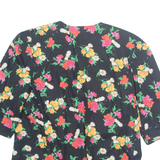 Womens Printed Blouse Black V-Neck 3/4 Sleeve Floral L