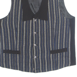 Womens Printed Waistcoat Black V-Neck Sleeveless Striped XL