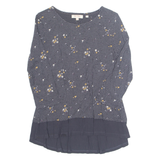 FAT FACE Womens Printed Top Black 3/4 Sleeve Floral UK 10
