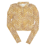TOPSHOP Womens Printed Top Brown Long Sleeve Spotted UK 12