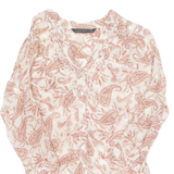 ZARA Sheer Womens Printed Blouse Red V-Neck 3/4 Sleeve Paisley S