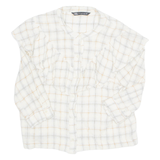 ZARA Womens Printed Blouse Beige Long Sleeve Check XS