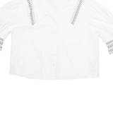 ZARA Womens Printed Blouse White Collared 3/4 Sleeve M