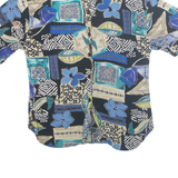 Womens Printed Shirt Black Collared Crazy Pattern L