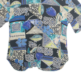 Womens Printed Shirt Black Collared Crazy Pattern L