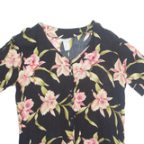 Womens Printed Top Black V-Neck Floral L