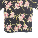Womens Printed Top Black V-Neck Floral L