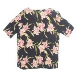 Womens Printed Top Black V-Neck Floral L