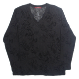 BIANCA Womens Printed Top Black V-Neck Long Sleeve Floral M