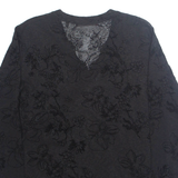 BIANCA Womens Printed Top Black V-Neck Long Sleeve Floral M