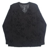 BIANCA Womens Printed Top Black V-Neck Long Sleeve Floral M