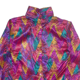 Womens Printed Blouse Purple High Neck Long Sleeve Crazy Pattern S