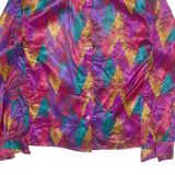 Womens Printed Blouse Purple High Neck Long Sleeve Crazy Pattern S