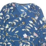ZARA Birds Womens Printed Blouse Blue V-Neck Long Sleeve Crazy Pattern S