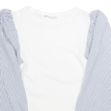 ZARA Womens Puff Sleeve Top White Long Sleeve Striped M