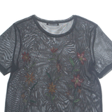 ZARA Sheer Embroidered Womens Top Black Floral S