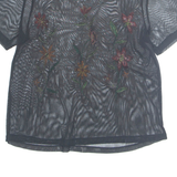 ZARA Sheer Embroidered Womens Top Black Floral S