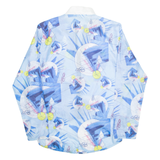 Full Zip Womens Printed Top Blue High Neck Long Sleeve Crazy Pattern XL