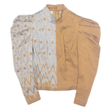 Womens Puff Sleeve Top Brown High Neck Long Sleeve Colourblock S