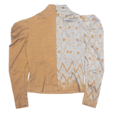 Womens Puff Sleeve Top Brown High Neck Long Sleeve Colourblock S