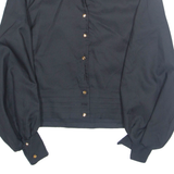 Womens Cropped Blouse Black Collared Long Sleeve M