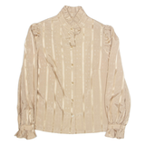 Womens Printed Blouse Brown High Neck Long Sleeve Striped M