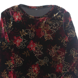 Womens Printed Top Black 3/4 Sleeve Floral M