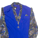 Womens Printed Blouse Blue Collared Long Sleeve Crazy Pattern L