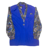 Womens Printed Blouse Blue Collared Long Sleeve Crazy Pattern L