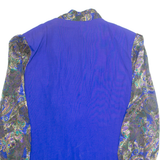 Womens Printed Blouse Blue Collared Long Sleeve Crazy Pattern L