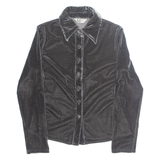 Womens Cropped Shirt Grey Collared Long Sleeve S
