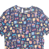 Womens Printed Top Blue Crazy Pattern L