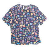 Womens Printed Top Blue Crazy Pattern L