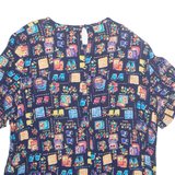 Womens Printed Top Blue Crazy Pattern L