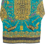 Womens Printed Shirt Blue Collared Long Sleeve Crazy Pattern L