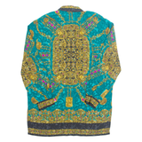 Womens Printed Shirt Blue Collared Long Sleeve Crazy Pattern L