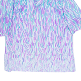 Cropped Open Womens Printed Shirt Blue Collared Crazy Pattern M