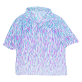 Cropped Open Womens Printed Shirt Blue Collared Crazy Pattern M