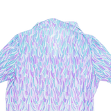 Cropped Open Womens Printed Shirt Blue Collared Crazy Pattern M