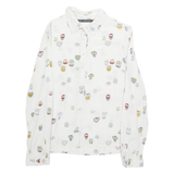 ZARA Womens Printed Shirt White Collared Long Sleeve Crazy Pattern S