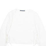 ZARA Womens Cropped Blouse White V-Neck Long Sleeve M