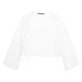 ZARA Womens Cropped Blouse White V-Neck Long Sleeve M