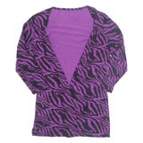 Open Womens Kimono Top Purple Long Sleeve Crazy Pattern M