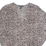 NEW LOOK Womens Printed Blouse Brown V-Neck Long Sleeve Animal Print UK 6