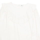 Womens Ruffle Blouse Beige Long Sleeve S