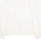 Womens Ruffle Blouse Beige Long Sleeve S