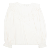 Womens Ruffle Blouse Beige Long Sleeve S