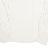 Womens Ruffle Blouse Beige Long Sleeve S