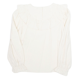 Womens Ruffle Blouse Beige Long Sleeve S